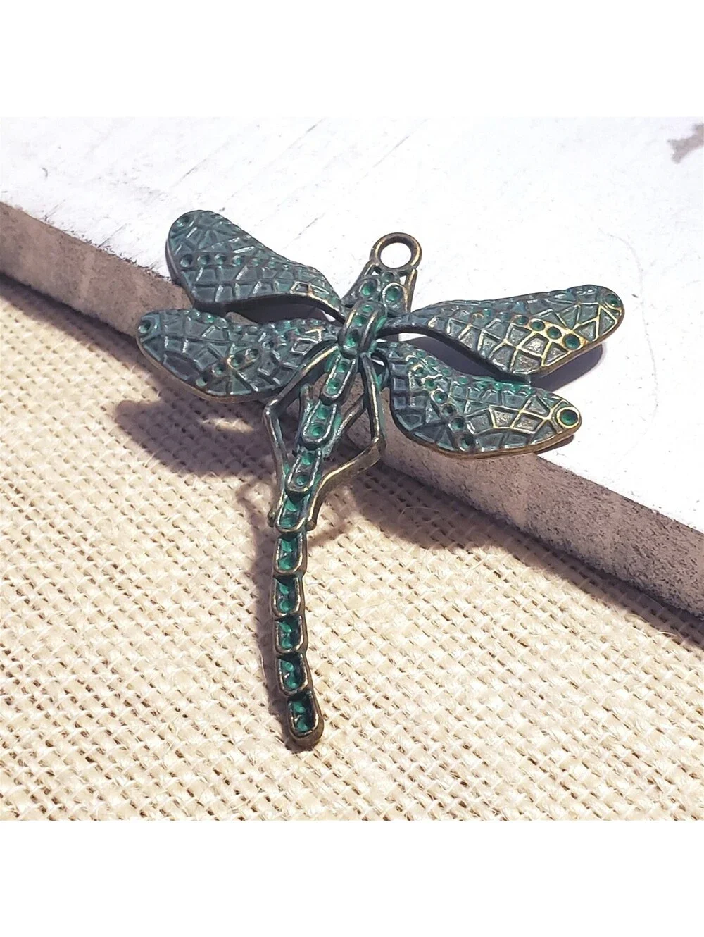 Verdigris Patina Bronze Old Antique Look Carved 55x50mm Dragonfly Pendant